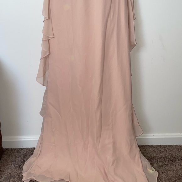 Badgley Mischka Blush Chiffon Strapless Gown - Picture 4 of 10